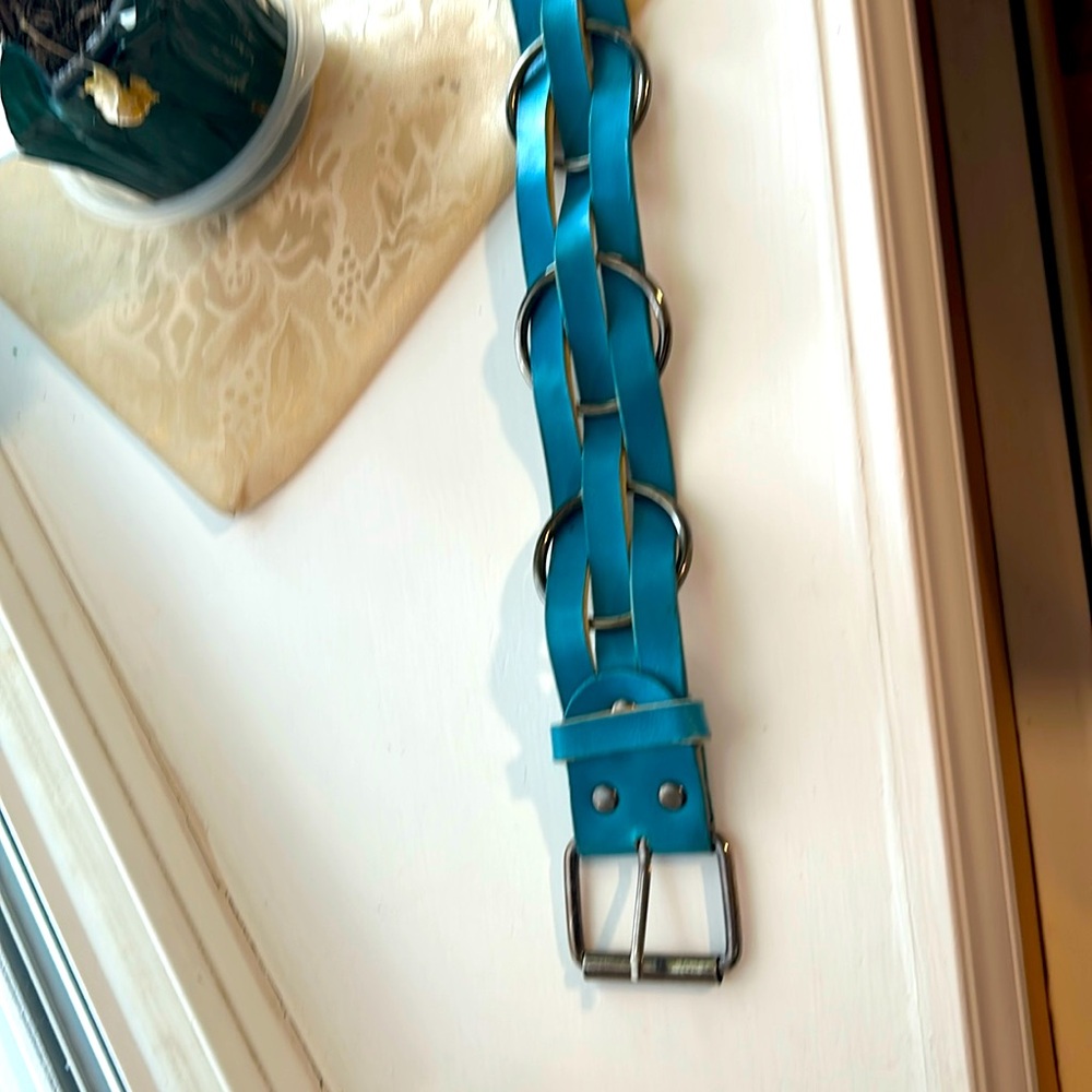 Teal belt 3 strips with rings and silver buckle!